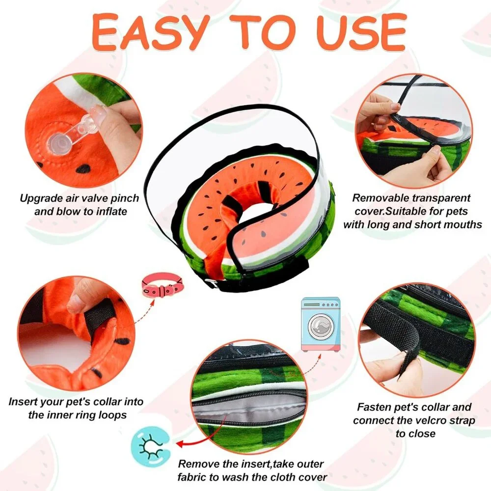 Adorable Watermelon Inflatable Pet Recovery Collar – Size Medium